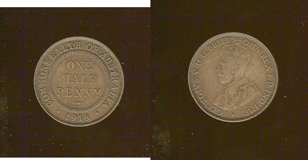 AUSTRALIE demi penny Georges V 1918 TTB
